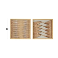 Brown Wood Coastal Style Abstract Wall Art Set