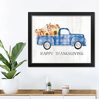Plaid Truck Happy Thanksgiving Fall Print in Black Frame