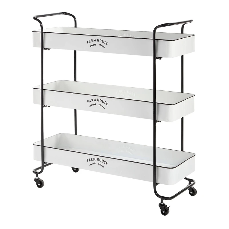 35" White Metal Farmhouse Storage Rolling Cart
