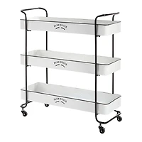 35" White Metal Farmhouse Storage Rolling Cart