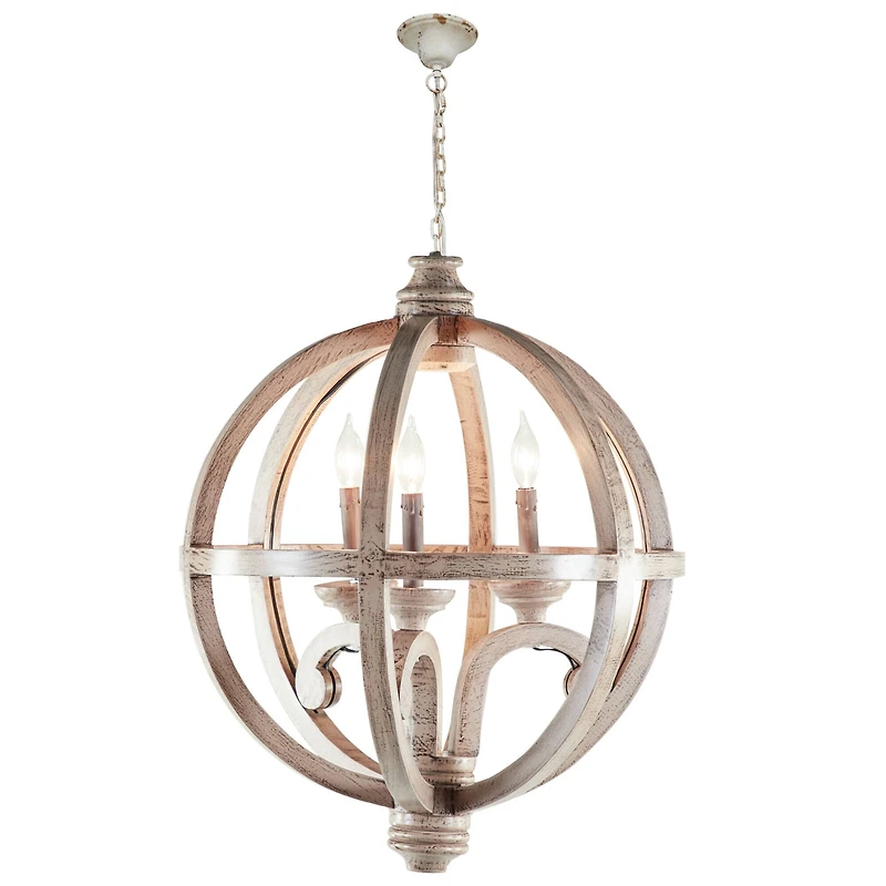 Gold Wood Rustic Caged Chandelier , 28" x 21" x 21"