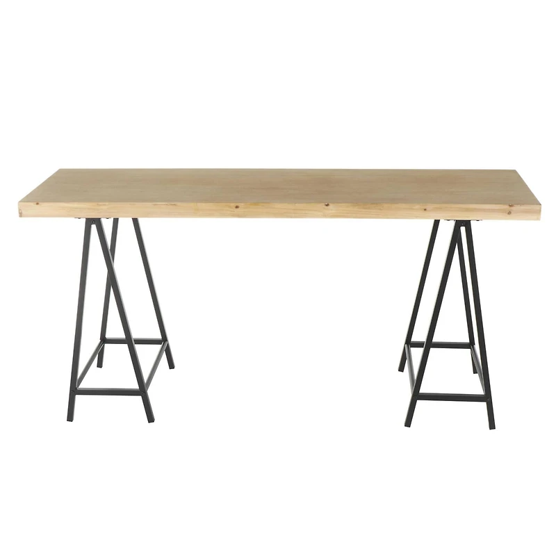 63" Brown Living Room Console Table with Black Metal Supports