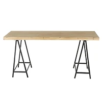 63" Brown Living Room Console Table with Black Metal Supports