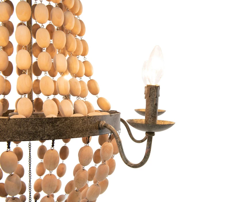 Hello Honey® 38" Brown Rustic Metal and Draped Wood Bead Chandelier