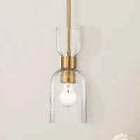 Hello Honey® Josephine Brushed Gold Mid-Century Modern Metal & Clear Ribbed Glass Ceiling Light