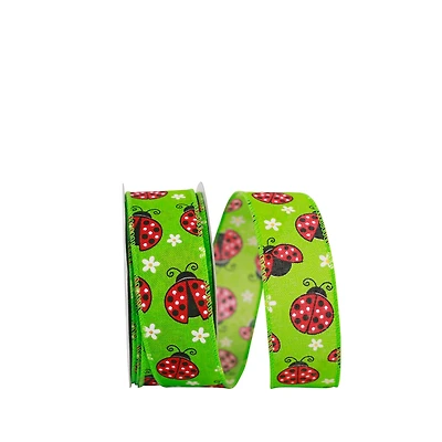 JAM Paper 1.5" x 20yd. Faux Linen Wired Ladybug Ribbon
