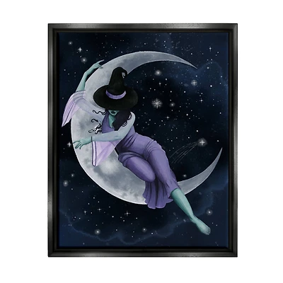 Stupell Industries Moon Witch Starry Night Sky Framed Floater Canvas Wall Art