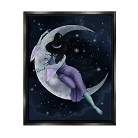 Stupell Industries Moon Witch Starry Night Sky Framed Floater Canvas Wall Art
