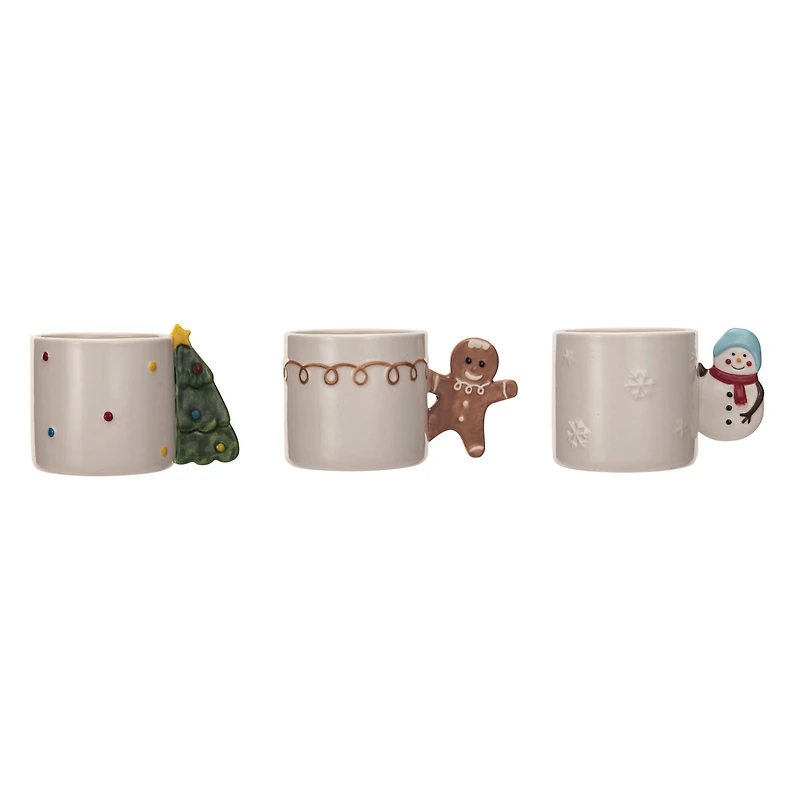 Hello Honey® 4" Hand-Painted Stoneware Mug with Holiday Icon Shaped Handle Set