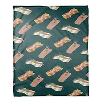 Navy Sun Bathers Pattern Coral Fleece Blanket