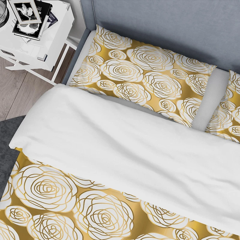 Designart 'Golden Floral III' Mid-Century Duvet Cover Set