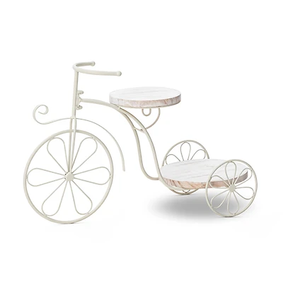 Glitzhome® 24" White Metal Tricycle Planter Stand with Solid Wood Tray