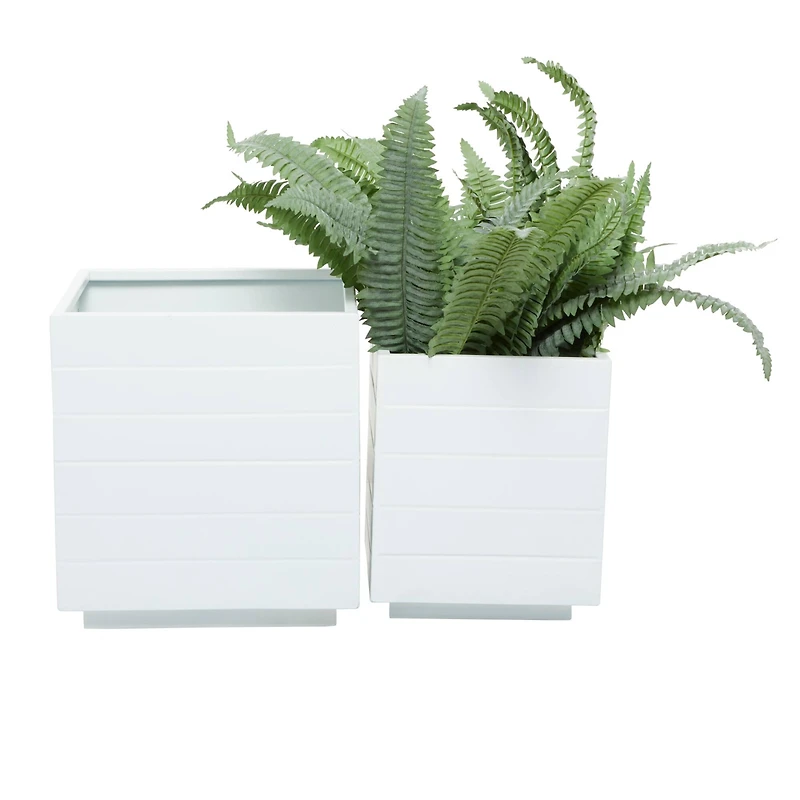 White Modern Planter, Set of 2" 14", 10"