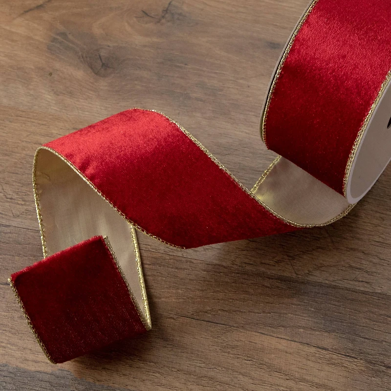 2.5" x 10yd. Solid Bright Red Wired Christmas Craft Ribbon Spools, 12ct.