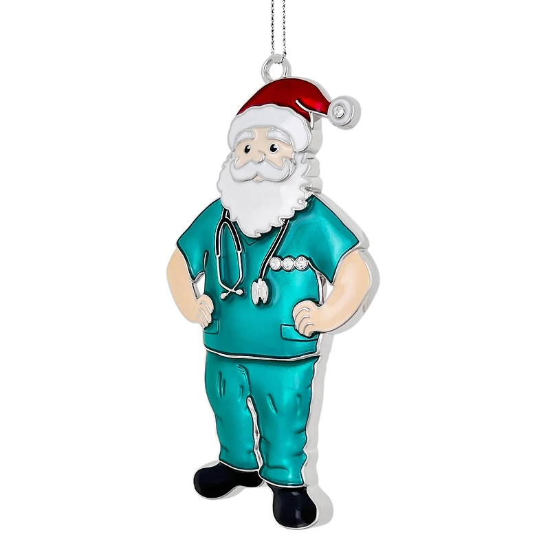 4" Teal Doctor Santa Metal Ornament by Ashland®