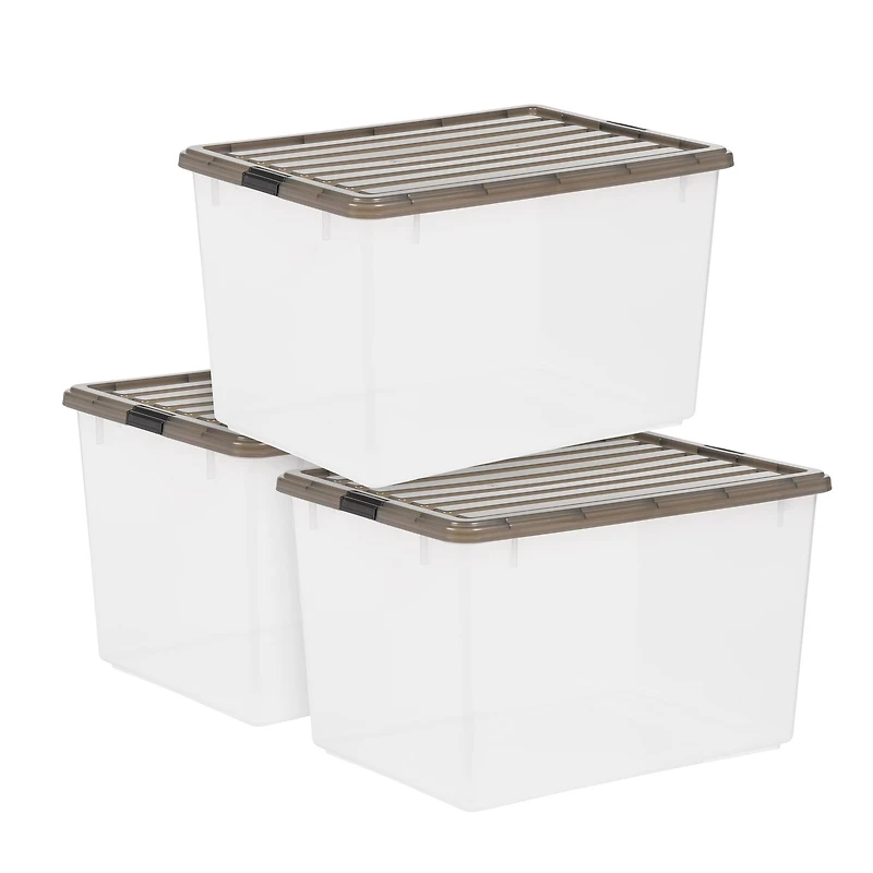 Iris® 144qt. Clear View Plastic Storage Bins with Gray Latching Buckle Lids, 3ct.