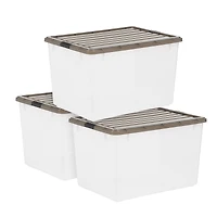 Iris® 144qt. Clear View Plastic Storage Bins with Gray Latching Buckle Lids, 3ct.