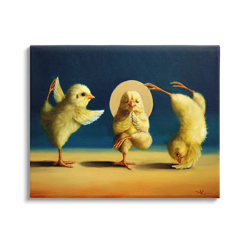 Stupell Industries Three Yellow Chicks Sunset Yoga Stretch Canvas Wall Art