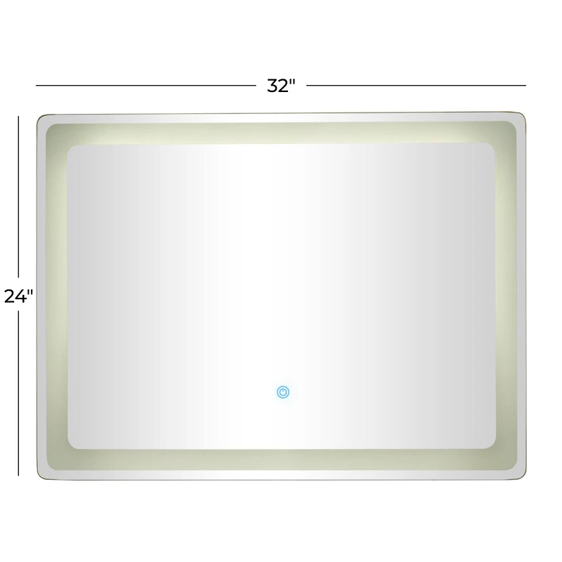 Clear Glass Modern LED Mirror, 32" x 1" x 24"