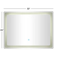 Clear Glass Modern LED Mirror, 32" x 1" x 24"