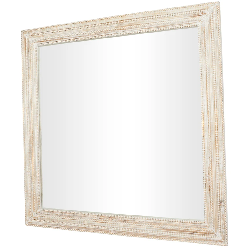 44" x 44" Handmade Cream Mango Wood Wall Mirror with Ribbed Edge Frame