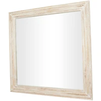 44" x 44" Handmade Cream Mango Wood Wall Mirror with Ribbed Edge Frame