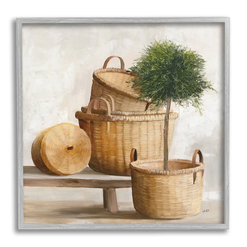 Stupell Industries Traditional Whicker Baskets Stacked Still Life Painting Framed Wall Art