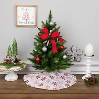 20" White & Red Glitter Snowflake Mini Tree Skirt