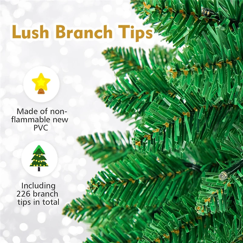 Costway 4.5ft Pre-Lit Hinged Pencil Christmas Tree, Warm White LED Lights