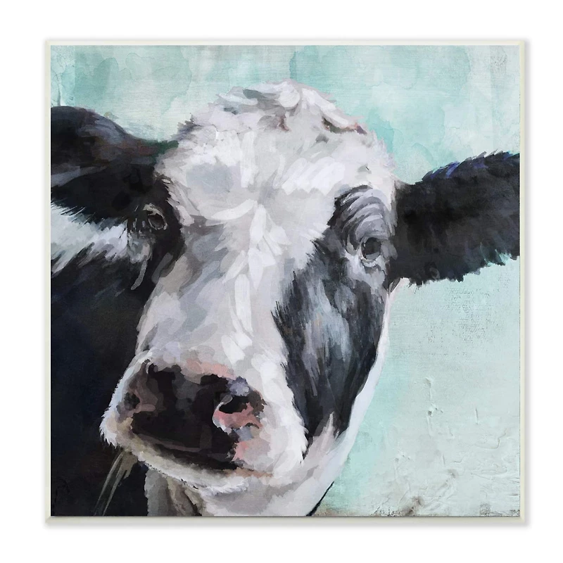 Stupell Industries Gentle Farm Cow Painting on Blue Wall Plaque