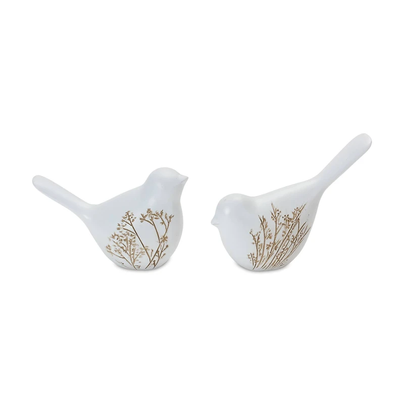 Floral Etched Bird Figurines Set