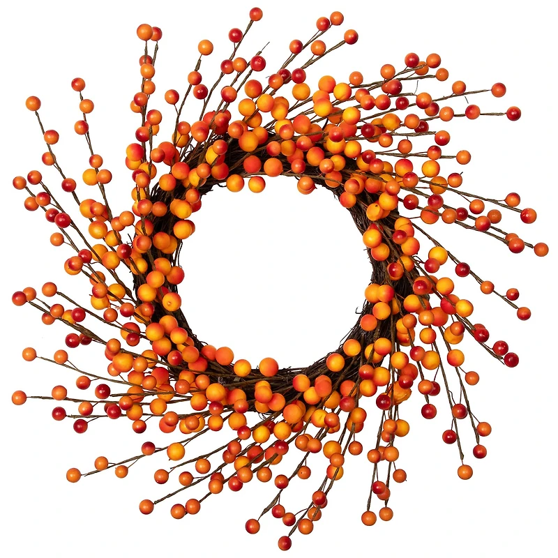 14" Orange & Red Berry Artificial Fall Harvest Twig Wreath