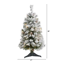3ft. Pre-Lit Flocked White River Mountain Pine & Pinecones Artificial Christmas Tree with Clear LED Lights
