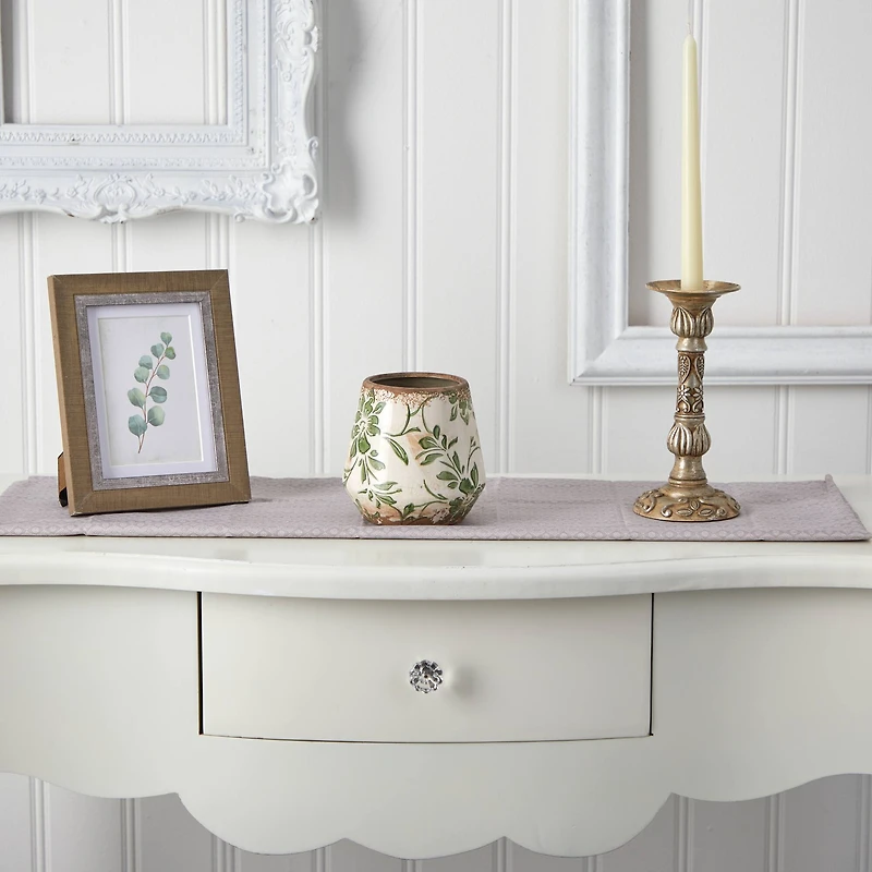 5.5" Tuscan Ceramic Green Scroll Planter