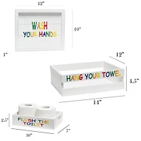Elegant Designs Small White Wash Kids Towel Holder, Frame & Toilet Paper Holder Set