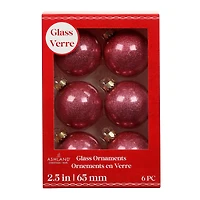 6 Pack 2.5" Dark Pink Glitter Glass Ball Ornaments by Ashland®