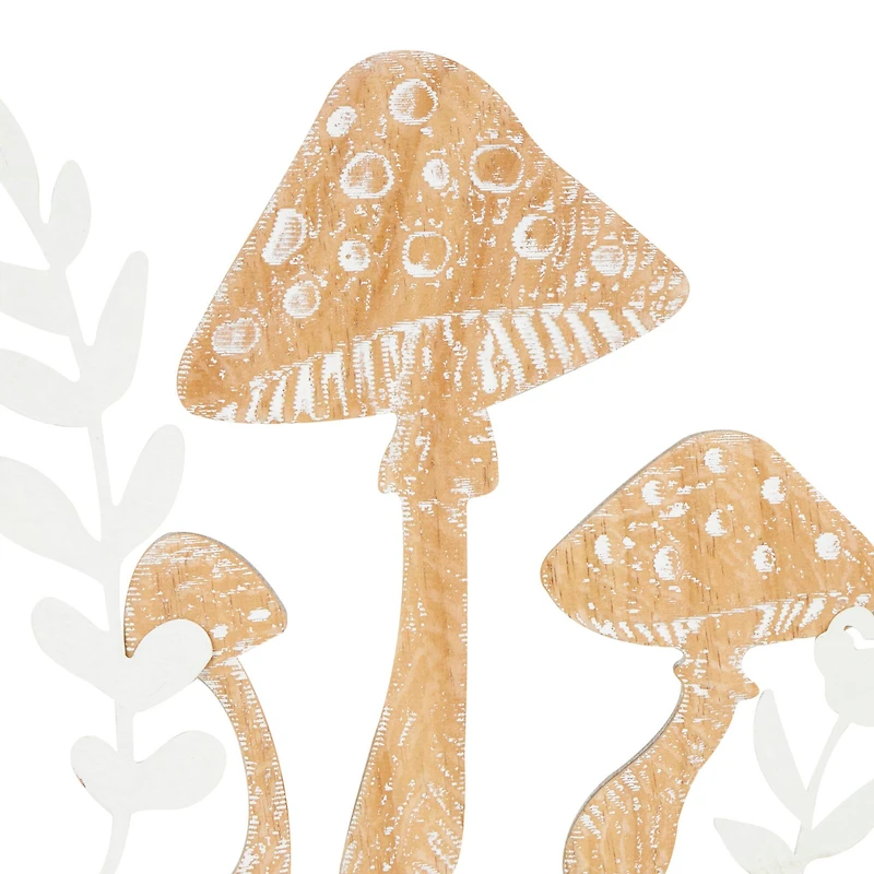 Brown Mushroom Cutouts with Carved Twisted Frames and White Floral Accents Set