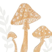 Brown Mushroom Cutouts with Carved Twisted Frames and White Floral Accents Set