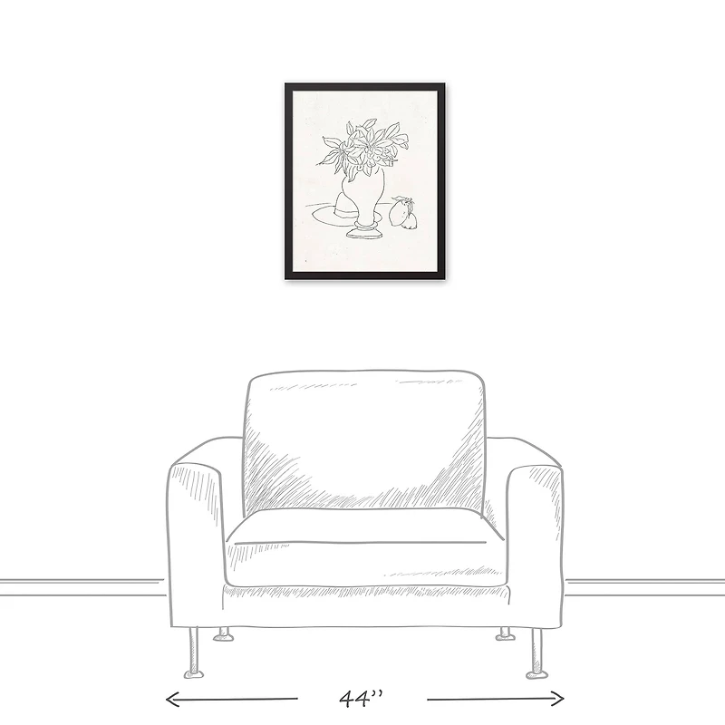 Floral Sketched Still I 16" x 20" Black Framed Canvas