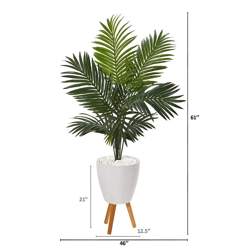 5ft. Paradise Palm Tree in White Planter with Wooden Legs
