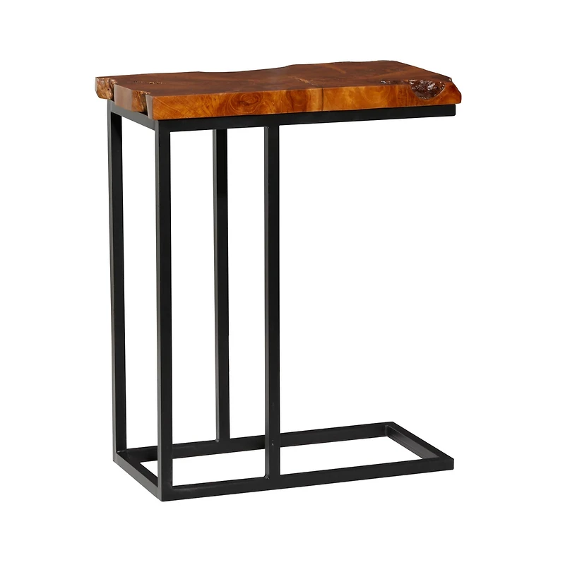 25" Brown Teak Wood Contemporary Accent Table