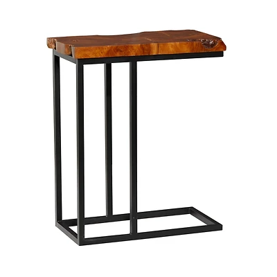 25" Brown Teak Wood Contemporary Accent Table