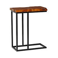 25" Brown Teak Wood Contemporary Accent Table
