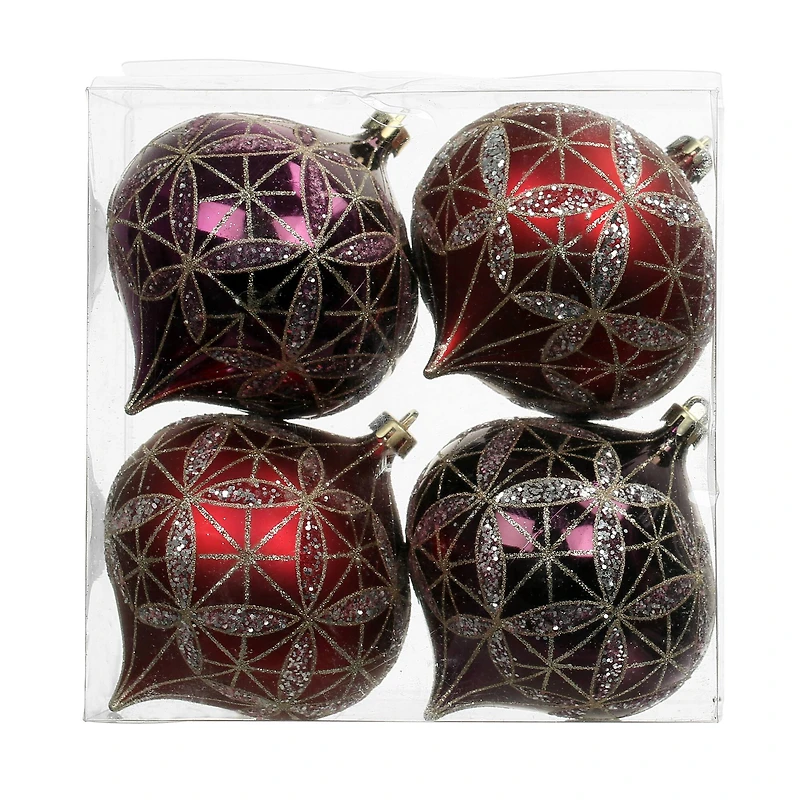 4 Pack 4.7" Purple & Red Glittered Geometric Shatterproof Onion Ornaments by Ashland®