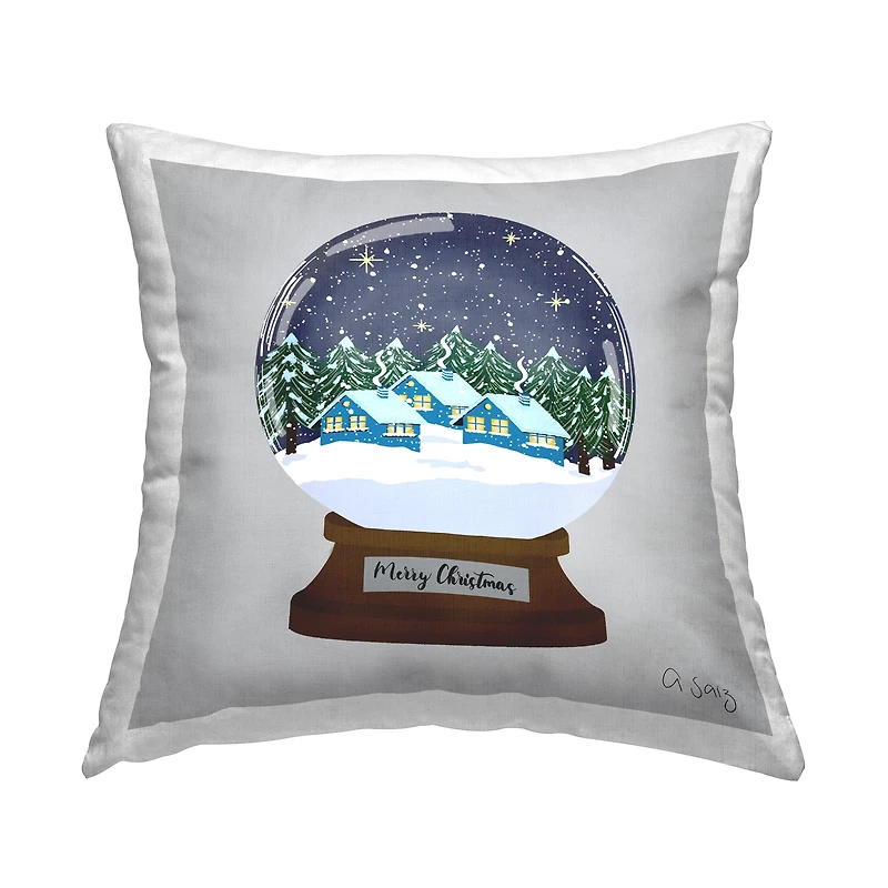 Stupell Industries Merry Christmas Night Sky Snow Globe Throw Pillow