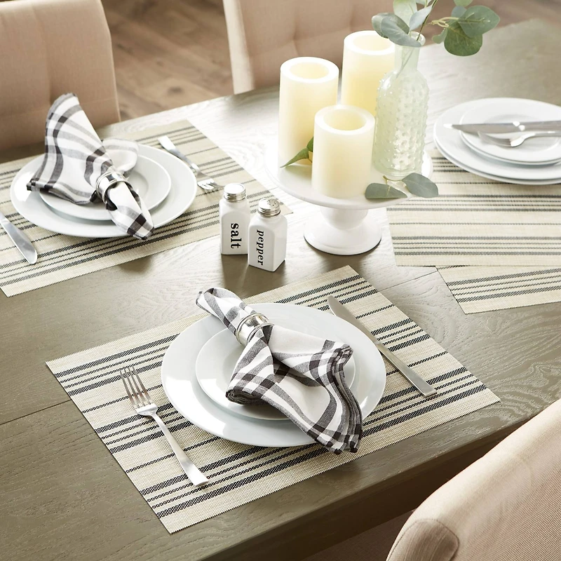 DII® Black Farmhouse Stripe PVC Woven Placemats, 6ct.