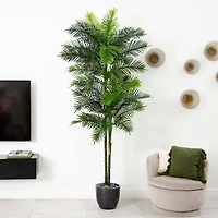 9ft. Potted Green UV Resistant Artificial Double Robellini Palm Tree
