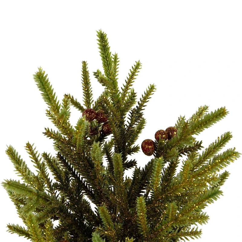 12" Unlit Pine with Berries Artificial Christmas Tree in Burlap Base