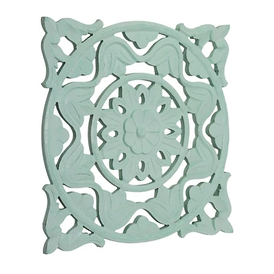 American Art Décor™ 24" Light Green Traditional Indian Floral Wood Wall Medallion