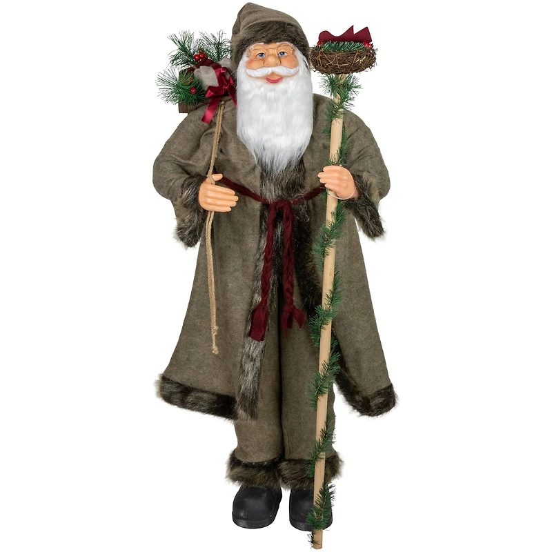 4ft. Olive Green & Burgundy Red Standing Santa Claus with Gift Bag Christmas Figure